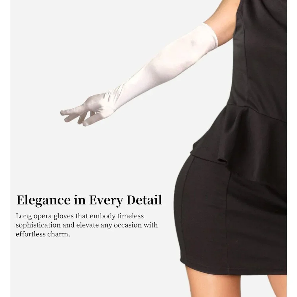 Women's Elbow Length White Satin Gloves Costume Princess Party Accessories